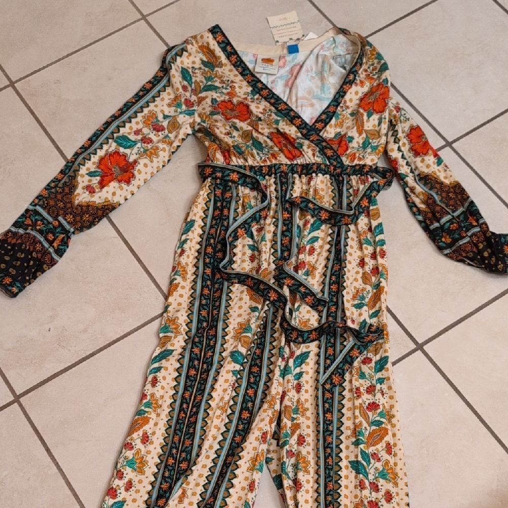 NWT Farm Rio x Anthropologie Floral Wrap Jumpsuit Black Motif Size S - Picture 2 of 13